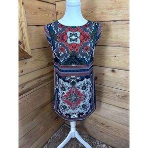 Banana Republic Petite Medallion Print Shift Dress Red Blue Floral Size 2P